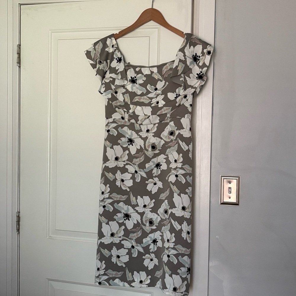 Banana Republic Gray Floral Off Shoulder Mini Dress